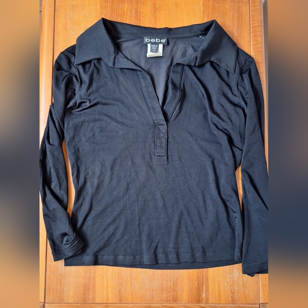 bebe 3/4 Sleeve Polo Top Johnny Collar Preppy Y2K Sexy Small - Picture 2 of 9